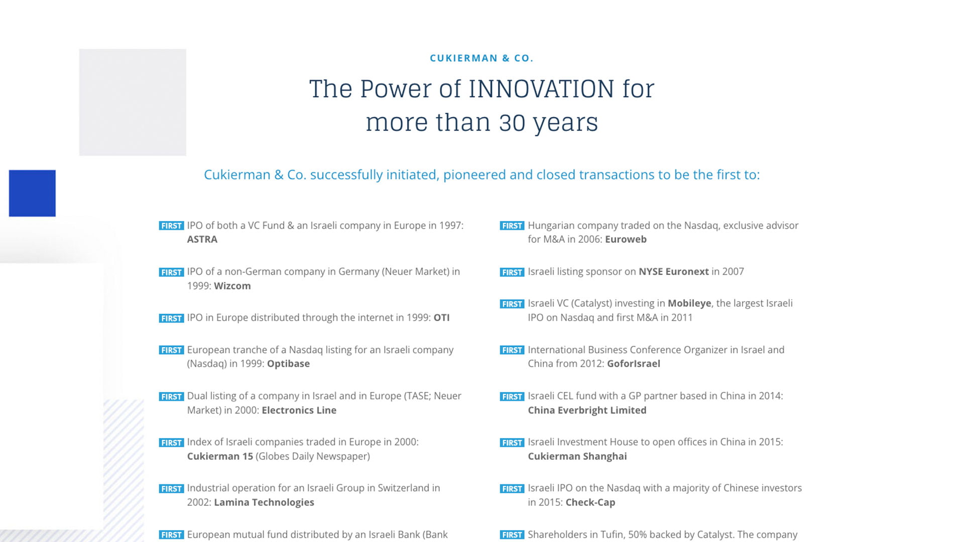 Cukierman Investment House - Power of Innovation