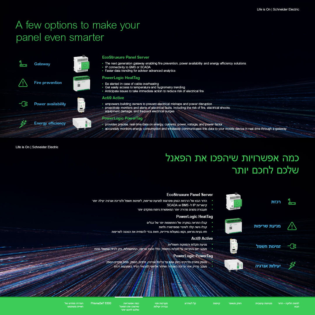 Schneider Electric PrismaSeT Brochure Design Hebrew and English